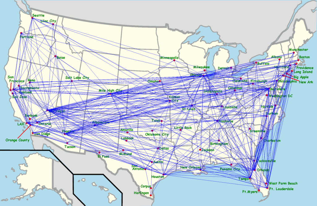 Southwest Airlines Route Map